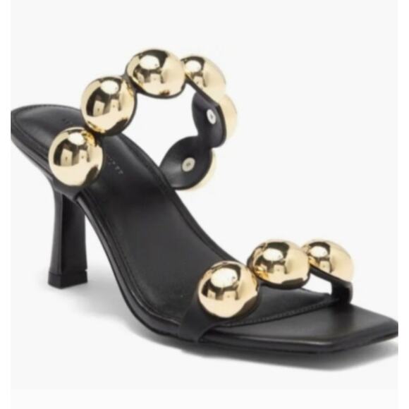 Rebecca Minkoff Annita Black with Gold Bubble Studs Bambi Heeled Mules sz 8 NWOT - Picture 1 of 7